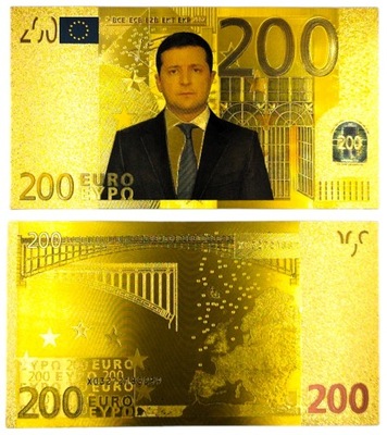 ZEŁENSKI WOŁODYMIR 200 Euro Piękny Kolekcjonerski Banknot Pozłacany