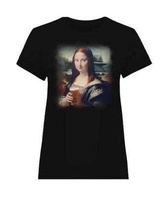 Koszulka Damska Mona Lisa z Piwem Czarna L