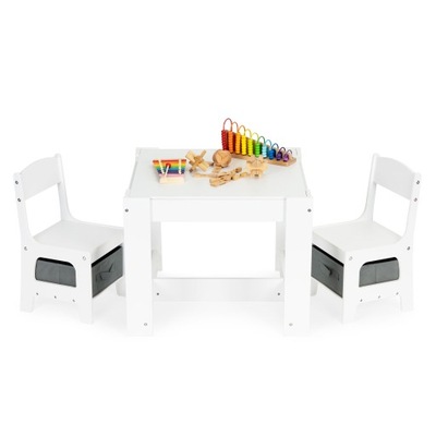 Zestaw komplet białe meble dla dzieci stolik i krzesełka drewniane mebelki