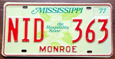 Mississippi 1977 - tablica rejestracyjna z USA