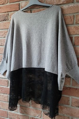 Asymetryczny sweter z koronkowym dołem Minouu szary