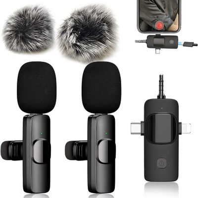 Mikrofon bezprzewodowy krawatowy 2x 3w1 USB-C Lighting 3.5 do iOS i Android