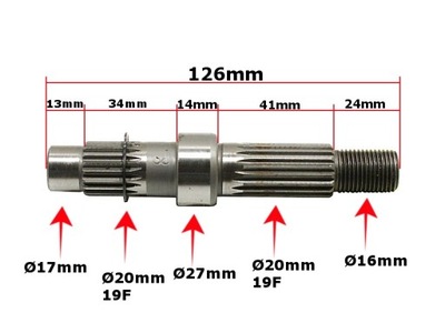 WAŁEK PRZEKŁADNI GY6 Z FREZEM 126mm