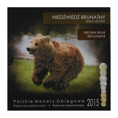 Zestaw polskich monet obiegowych 2015 niedźwiedź