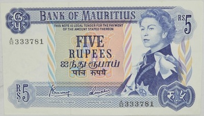 13.fu.Mauritius, 5 Rupii 1967, P.30.c, St.1-