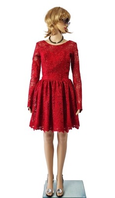 Krótka sukienka wieczorowa z koronki czerwona M