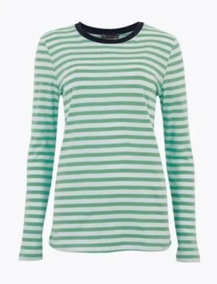 M&S__BLUZKA T-SHIRT BAWEŁNA PASKI__NOWA 40 L