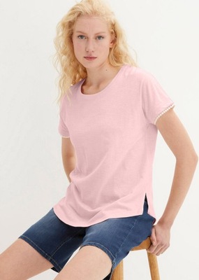 B.P.C t-shirt różowy z koronką przy rękawach r.52/54