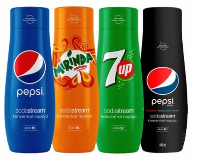 Syropy SodaStream zestaw 4 7up Mirinda Pepsi MAX