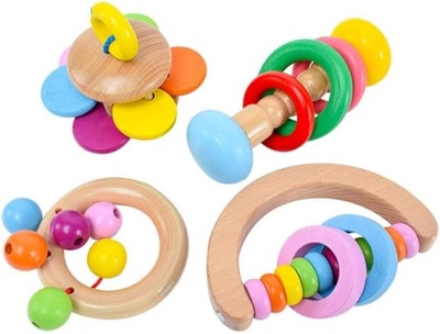 Zabawki dla niemowląt bezpieczne drewniane grzechotki 4 szt. N396