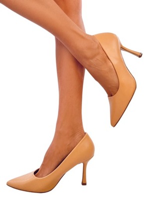 Buty Damskie Szpilki Licowe AURORA CAMEL Brązowe Rozmiar 39