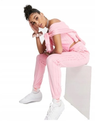 Adidas spodnie dresowe różowe welurowe 40