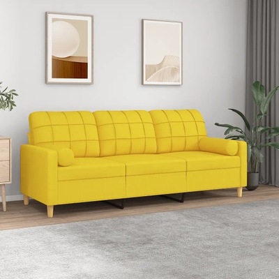 vidaXL 3-osobowa sofa z poduszkami, żółta, 180 cm, tkanina