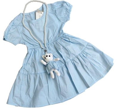 3-4 lata Sukienka +naszyjnik Miś w sukience błękit