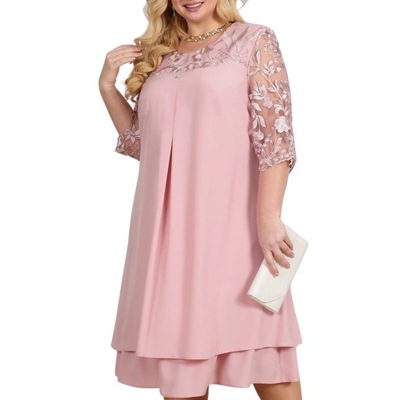 Elegancka stylowa sukienka midi z koronkowymi kwiatowymi wzorami Plus Size