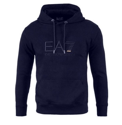 BLUZA EMPORIO ARMANI EA7 Z KAPTUREM GRANATOWA BLUZA DUŻE HAFTOWANE LOGO