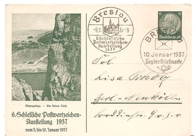 WROCŁAW BRESLAU TRZECIA RZESZA -karta -stemple 1937 rok