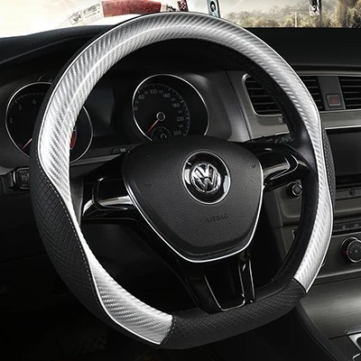 GREY D SHAPECARBON FIBRE+SKORZANA OKLADKA VOLANTE PARA VW GOLF 7 2015 POLO  