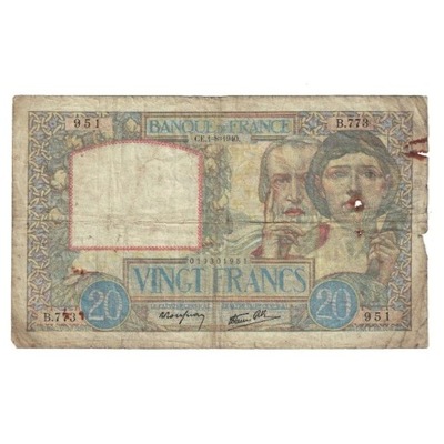 Francja, 20 Francs, Science et Travail, 1940, 1940