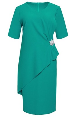 Elegancka turkusowa sukienka z broszką 60