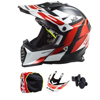 LS2 KASK MOTOCYKLOWY ENDURO CROSS MX437 FAST EVO STRIKE BLK RED WHT MAT 2XL