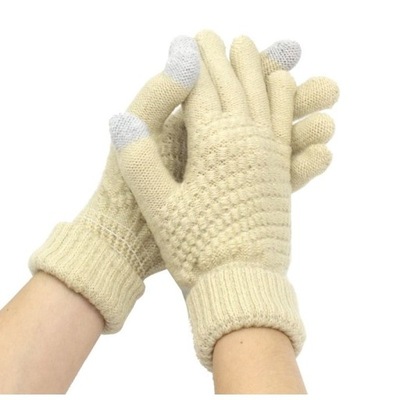 Rękawiczki PLUSZOWE zimowe DOTYKOWE do ekranów beżowe CIEPŁE