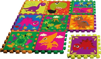 MATA PIANKOWA PUZZLE 9 EL. + TORBA - CRAZY DINO