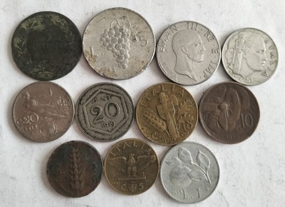 zestaw monet przedwojenne Włochy 11 szt.