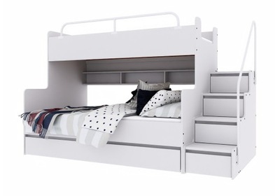 Łóżko piętrowe JSM3 ze schodami w kolorze biały mat