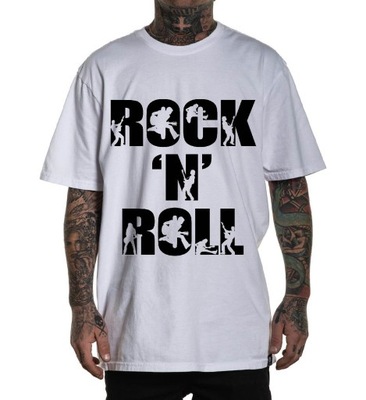 T-SHIRT koszulka BIAŁA ROCK'N'ROLL r.3XL