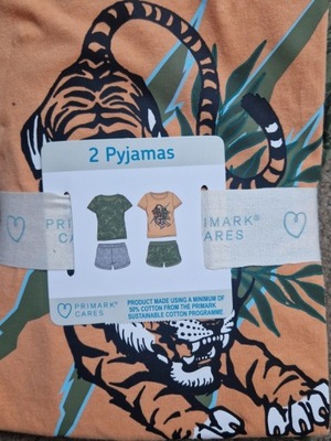 PRIMARK 2PK LETNICH BAWELNIANYCH PIZAM TIGER 128CM