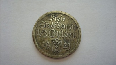 Moneta 1/2 guldena 1923 Gdańsk WMG stan 3+