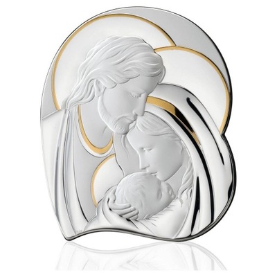 Obraz Świętej Rodziny srebrny nowoczesny ze złoceniami 18x21 cm