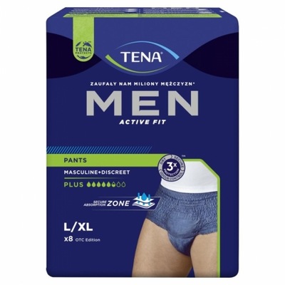 TENA Men Pants Plus L majtki chłonne granatowe 8 sztuk