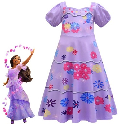 Fioletowa sukienka przebranie Isabela encanto wianek torebka 128 cm 8 lat