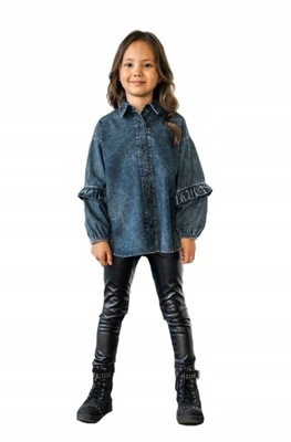 Koszula Jeansowa z falbanką na rękawach All For Kids 152/158 jeans granat