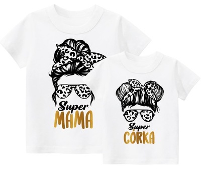 Zestaw koszulek t-shirt Super Mama Super Córka 134