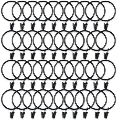 Kółka Klipsy Do Zasłon Do Karnisza Metalowe Nierdzewne Czarne 40 szt