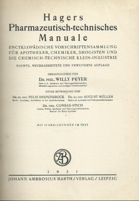 Hagers pharmazeutisch technisches manuale 1931