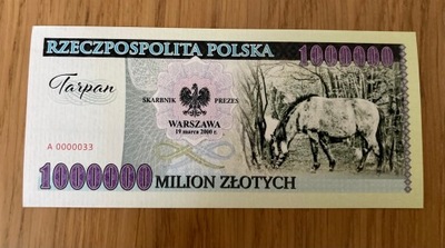 Banknot 1000000 zł Tarpan 2000