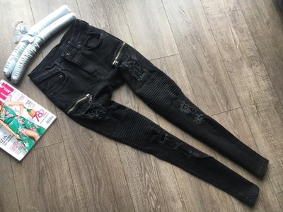 denimking jeansy rozciągliwe rurki dziury W30