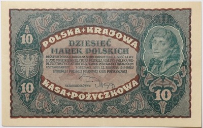 Banknot 10 Marek Polskich - 1919 rok - EF