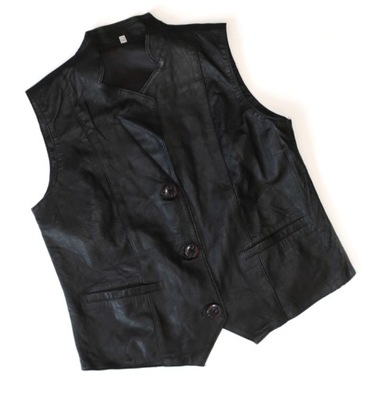 KAMIZELKA SKÓRZANA SKÓRA NATURALNA DOPASOWANA ZAPINANA NA GUZIKI M 38