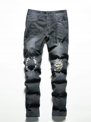 Czarne spodnie jeansowe męskie z dziurami - 30