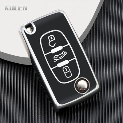 3 BUTTON-A BLACKTPU CAR FLIP TECLA CASE COVER FOB FOB PARA PEUGEOT 107 207  