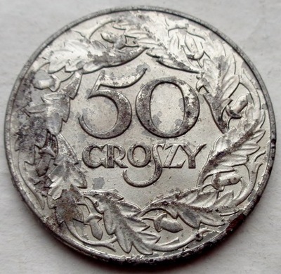 Generalne Gubernatorstwo - 50 groszy 1938 ze znakiem - żelazo niklowane