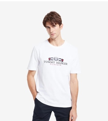 TOMMY HILFIGER BIAŁY T-SHIRT HAFTOWANE LOGO (M)