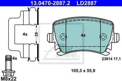 ATE 13.0470-2887.2 ZAPATAS CERÁMICOS PARTE TRASERA SKODA OCTAVIA 1,0-2,0 12-  