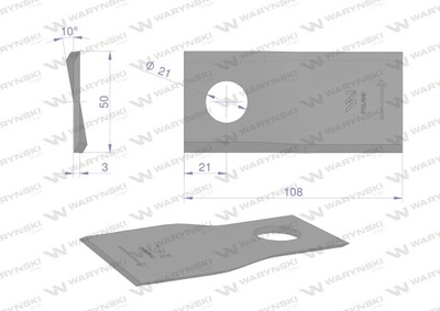 НОЖ КОСИЛКИ 108X50X3 ЛЕВЫЙ, ОТВЕРСТВИЕ 21 WARYŃSKI WK