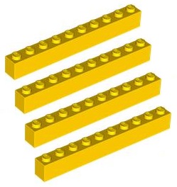 LEGO cegła 1x10 żółta 4 szt. 6111 NOWA